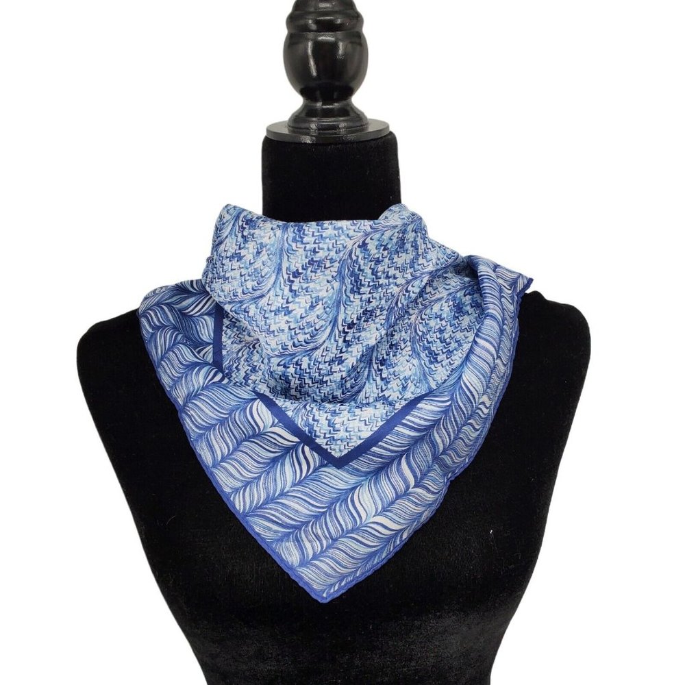 Vintage Silky Scarf Blue Acetate Abstract 21" Square